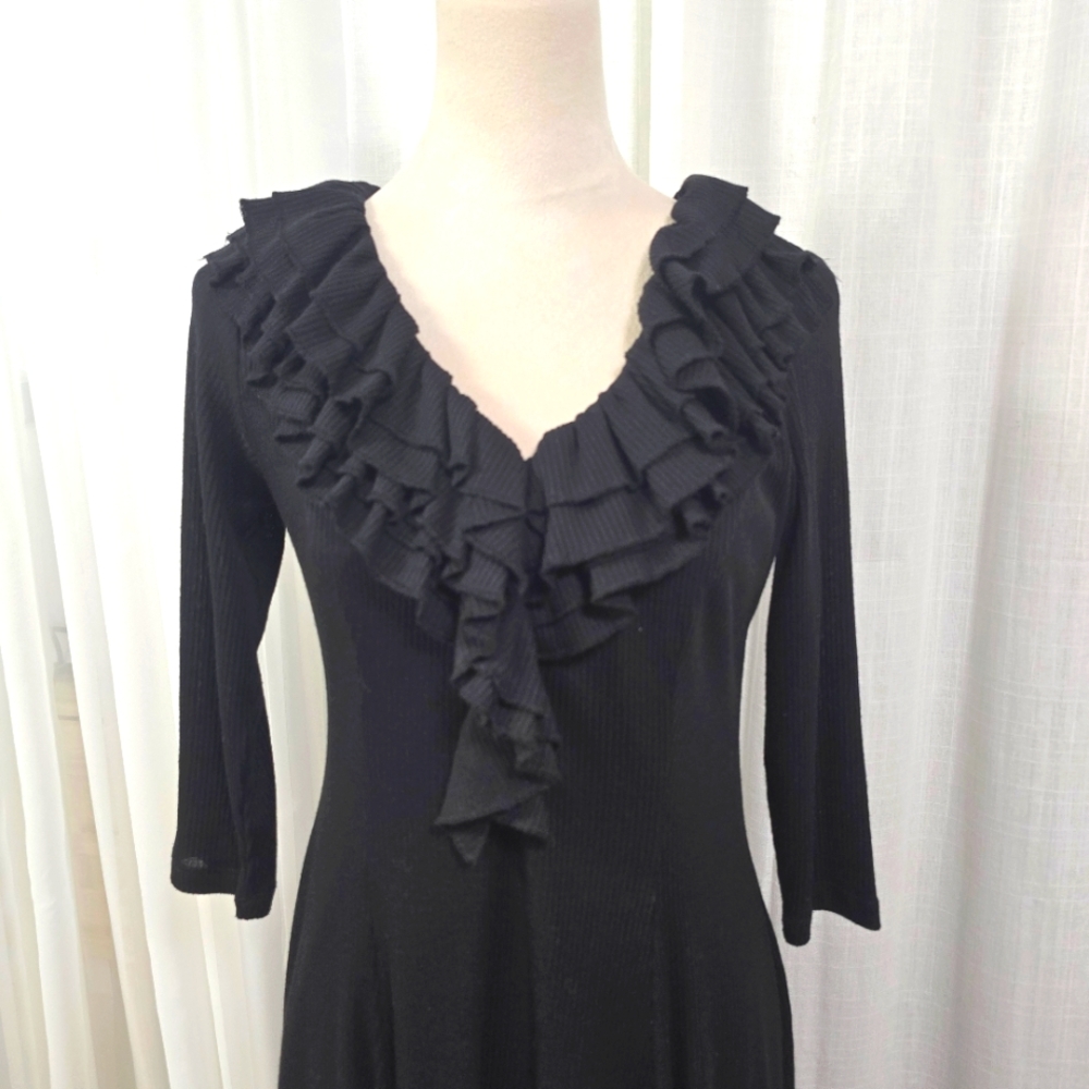 Signature by Robbie Bee Black Victorian‎ Ruffle Midi A Line Dress Womens Size M - Picture 2 of 11